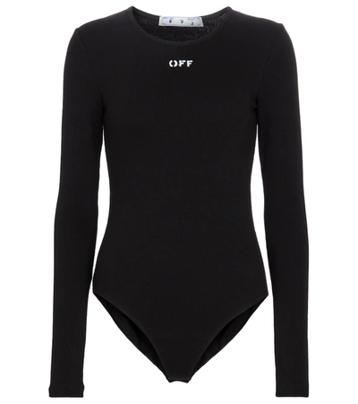 Shop Off-white Logo Stretch-cotton Jersey Bodysuit In Black