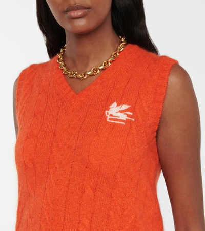Shop Etro Mohair And Wool-blend Vest In Orange