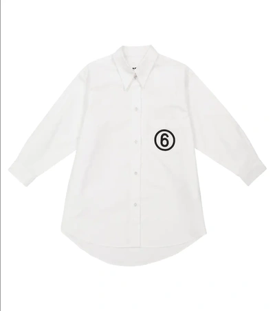 Shop Mm6 Maison Margiela Logo-printed Cotton Poplin Shirt In White