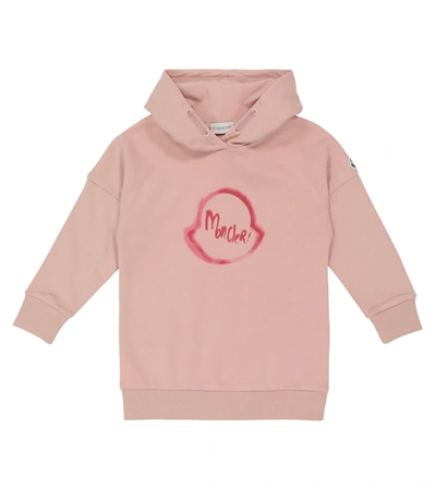 Shop Moncler Logo Cotton Jersey Dress In Pink