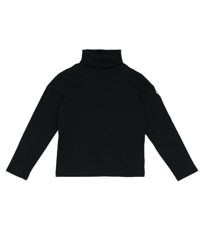 Shop Moncler Cotton Jersey Turtleneck Top In Black