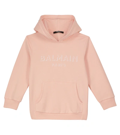 Shop Balmain Logo Cotton Hoodie In Pink