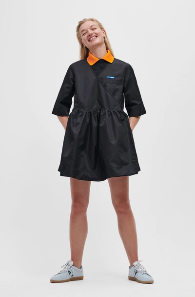 Shop Ganni Outerwear Nylon Wrap Dress Black Size Xxs/xs