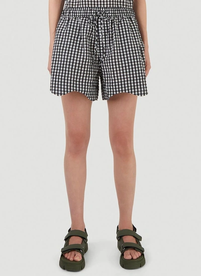 Shop Ganni Checkered Seersucker Drawstring Shorts In Multi