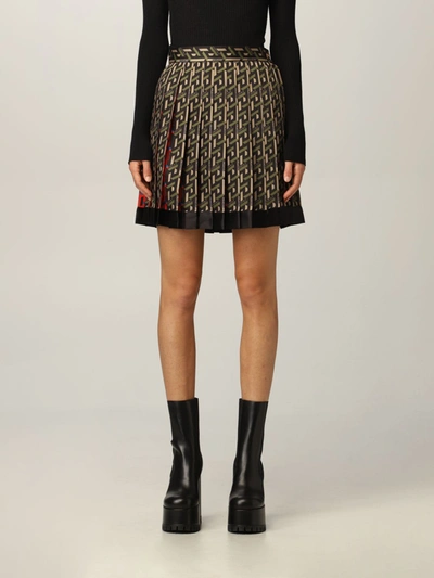 Shop Versace Skirt  Mini Skirt With La Greca Print In Military