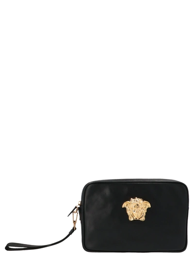 Shop Versace Medusa Plaque Clutch Bag In Black