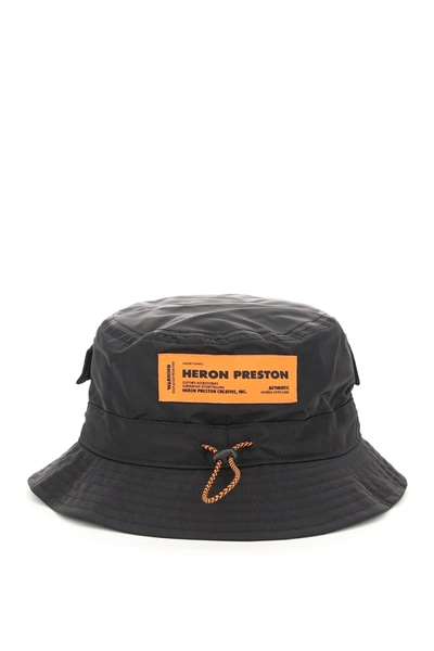 Shop Heron Preston Bucket Hat With Drawstring In Black