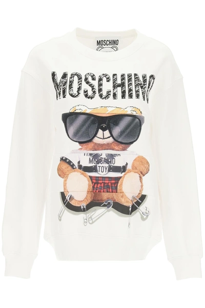 Shop Moschino Mixed Teddy Bear Crewneck Sweatshirt In White