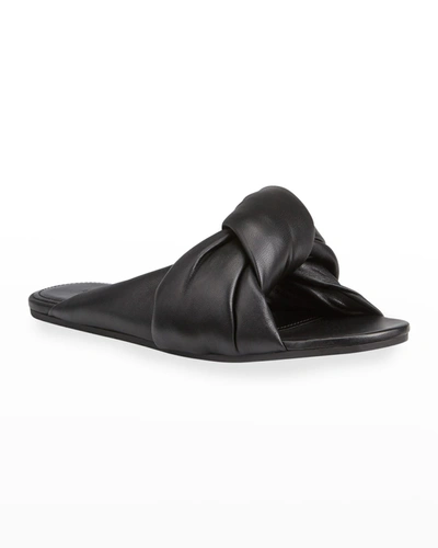 Shop Balenciaga Drapy Puffy Calfskin Slide Sandals In Black