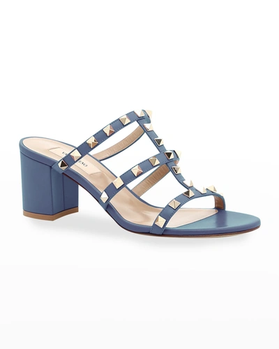 Shop Valentino Rockstud Caged Slide Sandals In Niagara