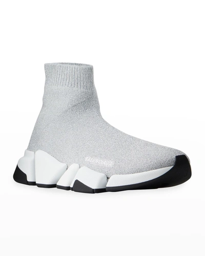 Shop Balenciaga Speed Knit Sock Trainer Sneakers In Slvr Wht Blk
