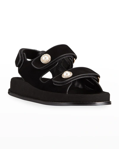 Shop Allegra James Leather Crystal/pearly-button Sporty Slingback Sandals In Suede Pearl