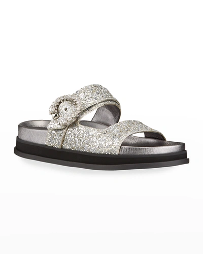Shop Jimmy Choo Marga Glitter Crystal-buckle Slide Sandals In Plat/crystal