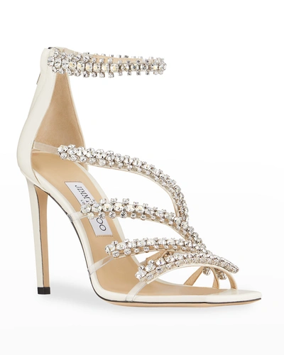 Shop Jimmy Choo Josefine Crystal Strappy Cocktail Stiletto Sandals In Latte/crystal