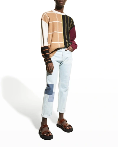 Shop Loewe Men's Patchwork Cashmere Sweater In Camel/blac