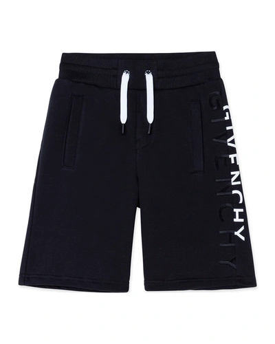 Shop Givenchy Boy's Sweat Shorts With Split Logo In 09b Black