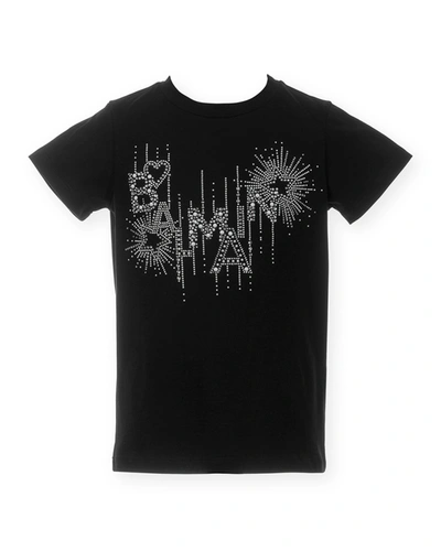 Shop Balmain Kid's Embellished Star Logo Tee In 930 Black