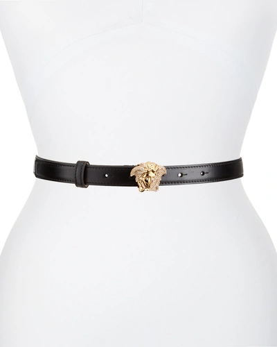 Shop Versace Palazzo Dia Belt With Crystal-encrusted Medusa Buckle In Blackgold
