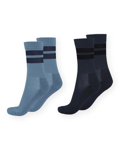 Shop Molo Kid's Norman 2-pack Striped Rib-knit Sock Set In Aero