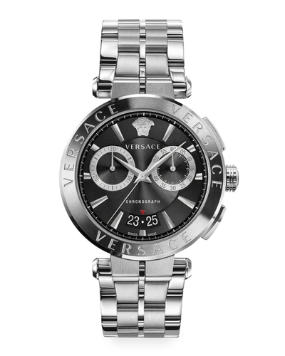 Shop Versace Men's 45mm Aion Chrono Bracelet Watch In Silver
