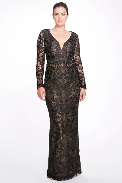 Shop Marchesa Notte Long Sleeve V-neck Gown