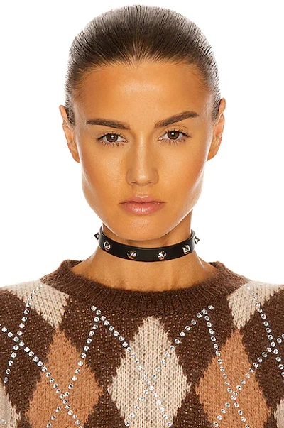 Shop Alessandra Rich Leather Spike Choker In Crystal & Silver