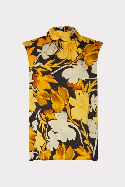 Shop Milly Riley Paper Peony Print Top In Turmeric Multi