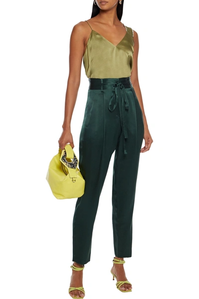 Michelle Mason Draped Silk-satin Tapered Pants In Emerald