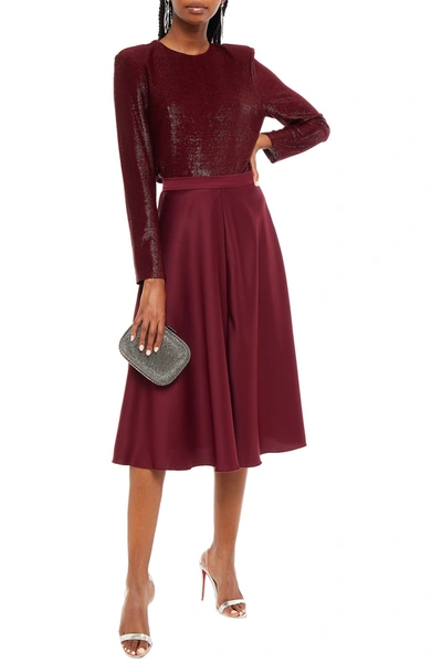 Shop Michelle Mason Open-back Crystal-trimmed Metallic Stretch-jersey Top In Merlot