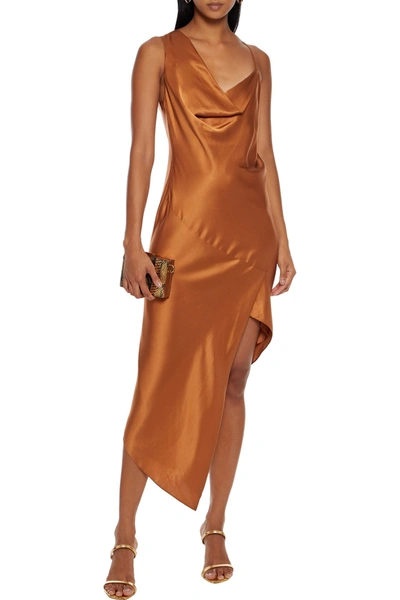 Shop Michelle Mason Asymmetric Draped Silk-charmeuse Slip Dress In Copper