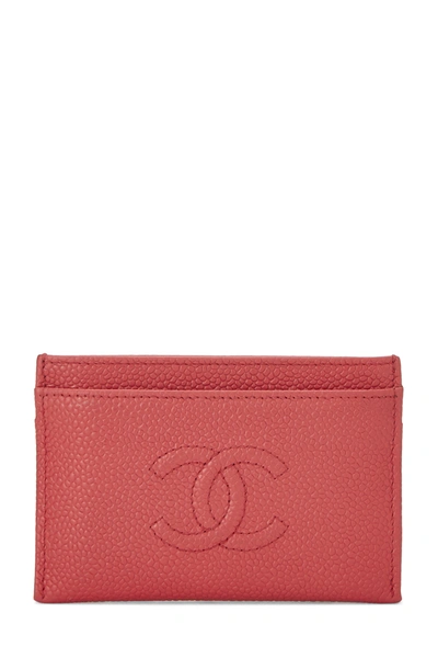 Pre-owned Chanel Red Caviar 'cc' Card Holder