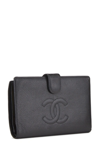 Pre-owned Chanel Black Caviar 'cc' Timeless Long Wallet