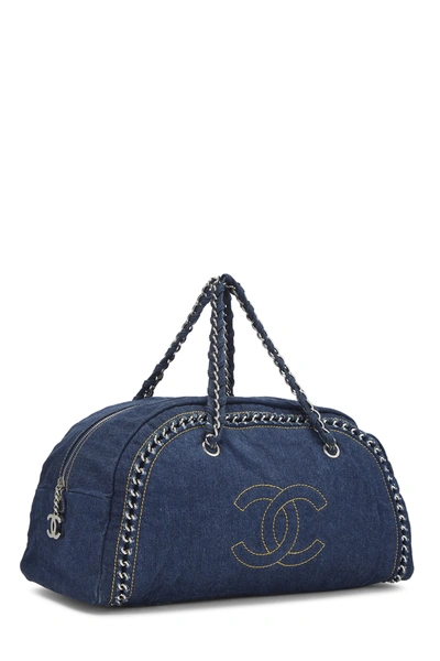 Pre-owned Chanel Blue Denim Luxe Ligne Bowler Large