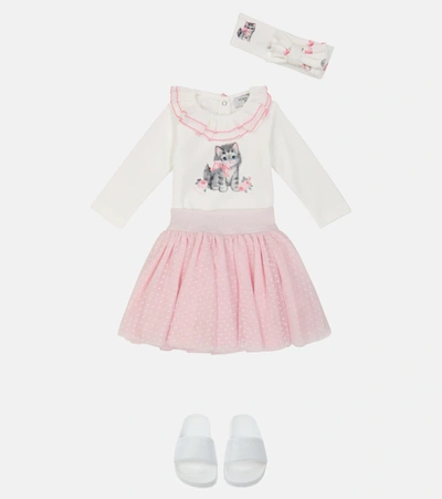 Shop Monnalisa Baby Cotton Onesie, Skirt And Headband Set In White