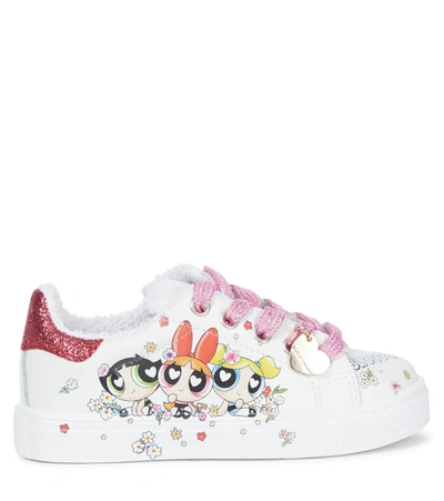 Shop Monnalisa Printed Leather Sneakers In White