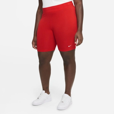 Shop Nike Sportswear Essential Women's Mid-rise Bike Shorts In Chile Red,white