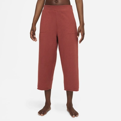 Shop Nike Yoga Luxe Women's Cropped Fleece Pants In Redstone,dark Pony