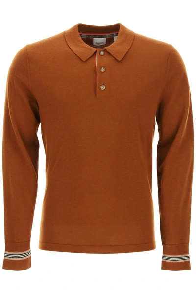Shop Burberry Pace Long-sleeved Wool Polo Shirt In Brown