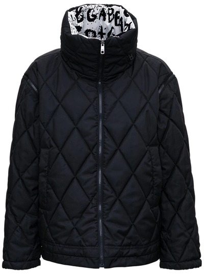 Shop Dolce & Gabbana Graffiti Reversible Nylon Down Jacket In Black