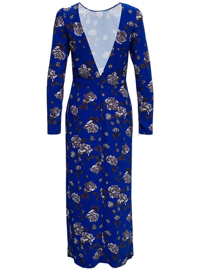 Shop Red Valentino Long Blue Cady Dress With Floral Print