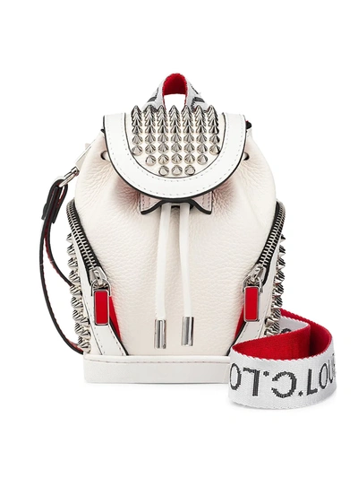 Shop Christian Louboutin Mini Explorafunk Studded Leather Crossbody Backpack In Snow Snow