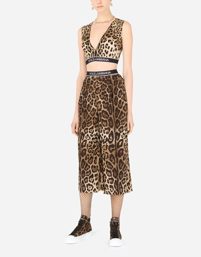 Shop Dolce & Gabbana Leopard-print Woolen Culottes With Branded Elastic In Multicolor