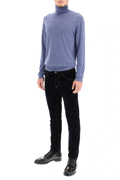 Shop Dolce & Gabbana High Neck Cashmere Sweater In Blue,purple