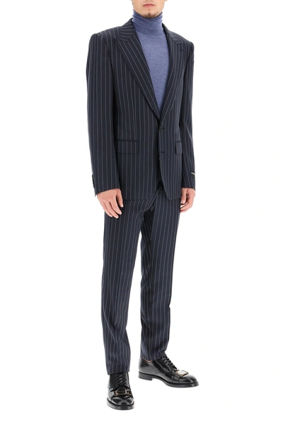 Shop Dolce & Gabbana Sicilia Suit In Pinstripe Wool In Blue,grey