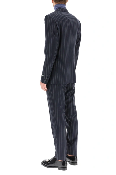 Shop Dolce & Gabbana Sicilia Suit In Pinstripe Wool In Blue,grey