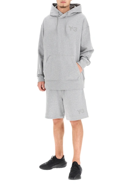 Shop Y-3 Hoodie With Rubberized Logo In Grey