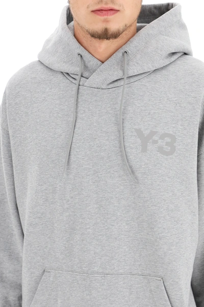 Shop Y-3 Hoodie With Rubberized Logo In Grey