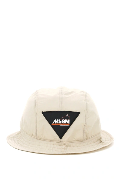 Shop Msgm Nylon Bucket Hat In Beige,black