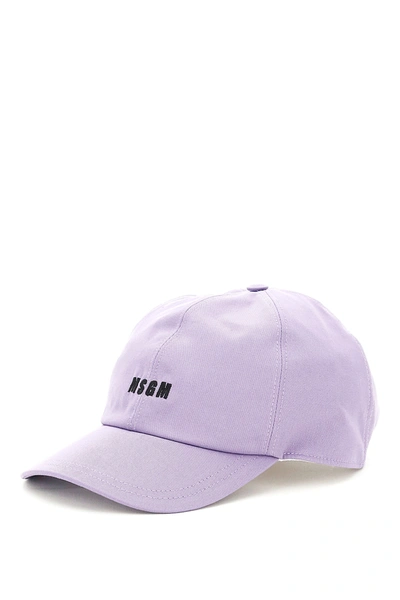 Shop Msgm Baseball Cap With Logo Embroidery In Purple,black