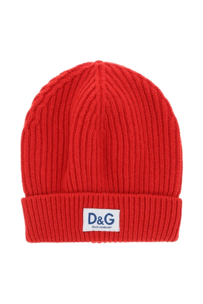 Shop Dolce & Gabbana Ribbed Wool Beanie In Red